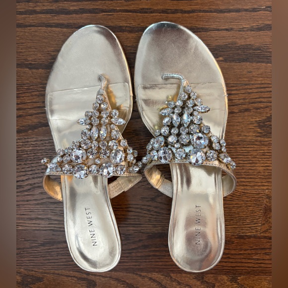 Nine West Metallic Crystal Slide Sandals - Picture 1 of 3